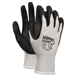 MCR Safety 9673XL Memphis Foam Seamless Nylon Knitted Gloves with Black Foam Nitrile Dipped Palm and Fingers, Black/White, X-Large, 1-Pair