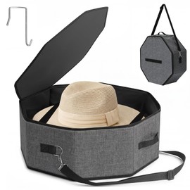 Dexpally Hat Boxes with Lids, Hat Storage Box for Travel, Foldable Portable Travel Hat Box, Unisex Cap Organizer Carrier Case with Shoulder Strap and Handles, for Cowboy Fedora