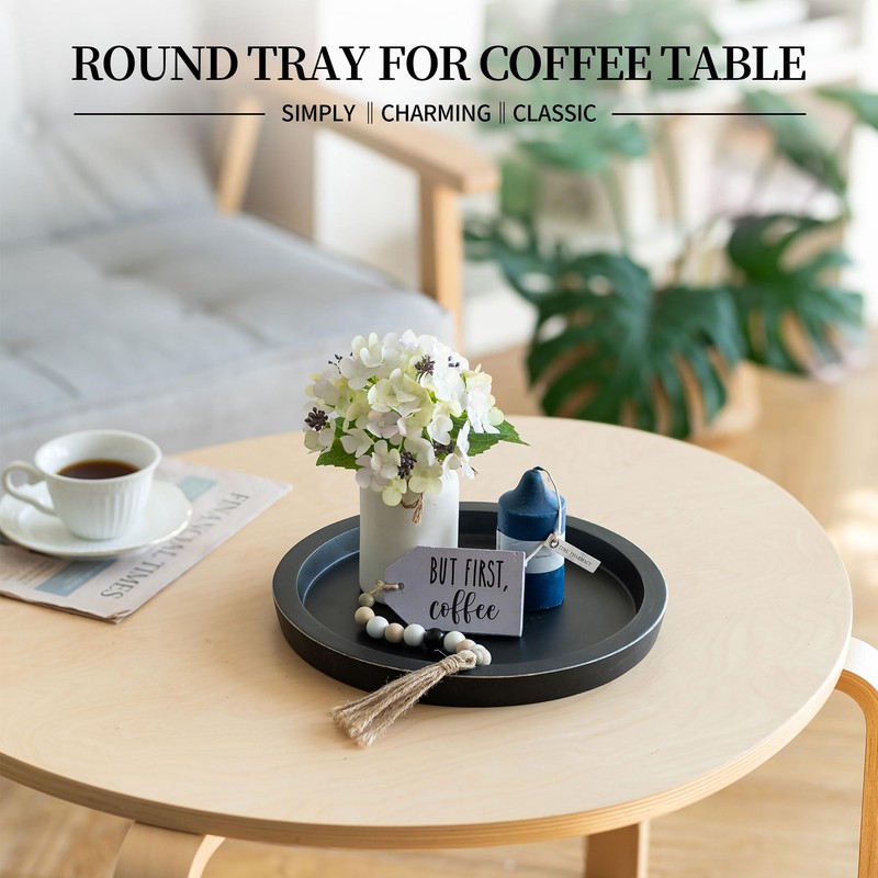 Hanobe Black Round Decorative Coffee Tray Wooden Trays for Coffee