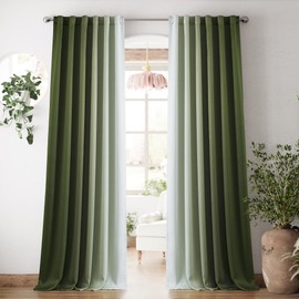 Vangao Green Ombre Blackout Curtains 96 Inch Long for Living Room Bedroom Gradient Room Darkening Thermal Insulated Light Blocking Drapes Back Tab Window Soundproof Curtain Panel, 2 Panels, 52 X 96