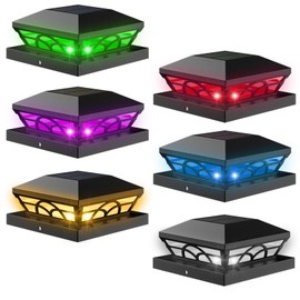 T-SUN Solar Post Cap Lights 6 Pack – Outdoor Waterproof RGB Color Changing Light for 3.5x3.5 4x4 5x5 5.5x5.5 Wood/Vinyl Fence Posts, Solar Deck Lights for Patio, Garden, Porch