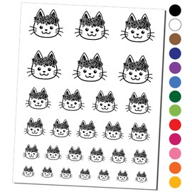 Cat Wearing a Flower Crown Temporary Tattoo Water Resistant Fake Body Art Set Collection - Black (One Sheet)