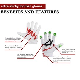 Influitive Gears Youth Football Gloves American Wide Receiver Football Gloves for Adult Men Women and Boys with Super Sticky Silicone Grip Palms Ultimate Performance Booster (Joker 1.0, Adult Large)
