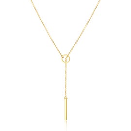 Tewiky Gold Plated Circle Bar Necklace for Women, Dainty 14k Gold Lariat Necklace Drop Y Necklaces Simple Trendy Delicate Aesthetic Jewelry