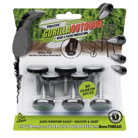 Slipstick Gorilla Outdoor Adjustable Furniture Levelers (8 Pack) Weatherproof Screw in Leg Glides for Chairs, Tables, and Outdoor Furniture Feet, 1-1/8 Inch Slider Glide, M8 Thread