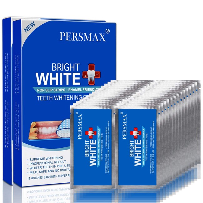 PERSMAX Teeth Whitening Strips, Non-Slip Dental Whitener Professional Effect Whitening Strips, 28 Treatments 56 Strips