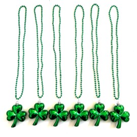 GZYSSL 12 Pcs St. Patrick Jumbo Shamrock Pendant Bead Necklaces Green Irish Festival Shamrock Parade Beads Necklaces Party Supplies