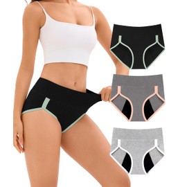 YESWEL Incontinence Underwear for Women, Washable Reusable Leakproof Sports Briefs，Heavy Flow Period Panties 3 Pack (Multicolor01, Medium)
