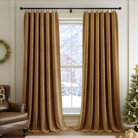 FMFUNCTEX Velvet Blackout Curtains Gold Brown Thermal Insulated Curtains for Bedroom Living Room Darkening Curtains 84 Inches Long Soft Luxury Heavy Rod Pocket Brown Drapes Dining Room 2 Panels Set