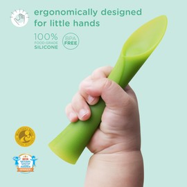 Olababy 100% Silicone Soft-Tip Training Spoon for Baby Led Weaning 2pack (Kiwi/Lemon)