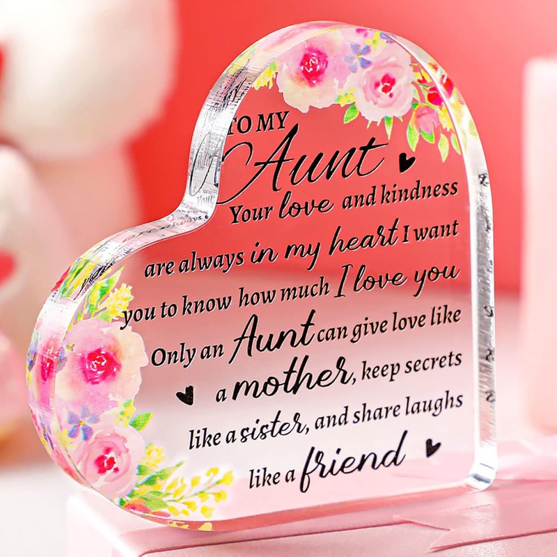 Gift for Aunt, Acrylic Heart Keepsake Sign, Stylish Decorative Signage