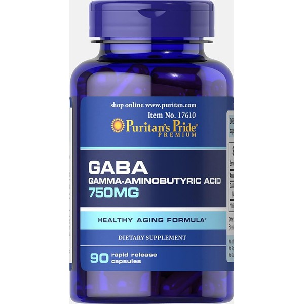 Puritan's Pride GABA Gamma Aminobutyric Acid 750 Mg Capsules, 90 Count