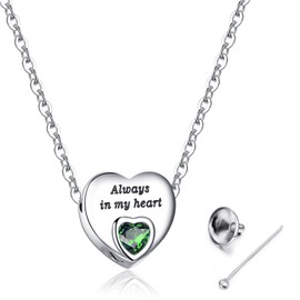 Always in My Heart Urn Necklace for Ashes Birthstone Cremation Jewelry Keepsake Holder Memorial Locket Necklace Pendant