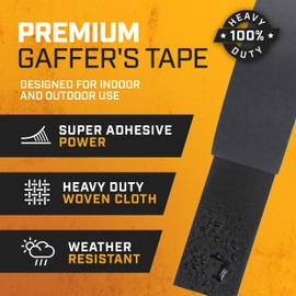 Lockport Black Gaffers Tape 2 inch x 30 Yards - 2 Pack Pro Black Gaff Tape - No Residue, Water Resistant, Non-Reflective, Easy Tear - Multipurpose