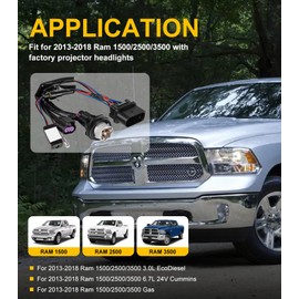 810003 Headlight Conversion Wiring Adapter Harness Assembly Kit for Ram 1500 2500 3500 2013-2018 with Factory Projector Headlights (2 Pack)