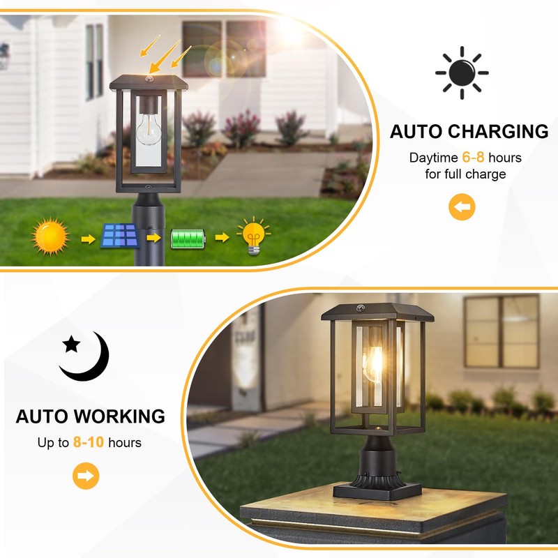SCNYCUL Solar Lamp Post Lights for Outdoor with Pier Mount