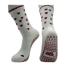 grippyglow Pilates, Yoga, Barre Non-Slip Socks for Women Made of Cotton with Heart-Shaped Grip - Beige Red - Size 36-41, Raffle Heart