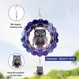 Outdoor Wind Spinner, Stainless Iron Owl Wind Spinner Kinetic Outdoor Hanging Wind Spinner Art Decoration for Indoor Outside Yard Lawn Patio Garden Decor