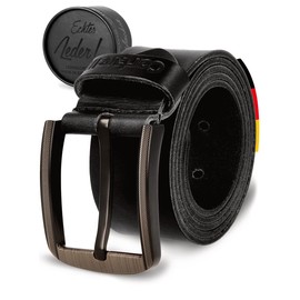 Cartvelli Men's Genuine Leather Belt, Black, 40 mm, Made in Germany, Gift Box, Men's Belt Buckle Matte Black, caviar black