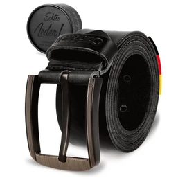 Cartvelli Men's Genuine Leather Belt, Black, 40 mm, Made in Germany, Gift Box, Men's Belt Buckle Matte Black, caviar black