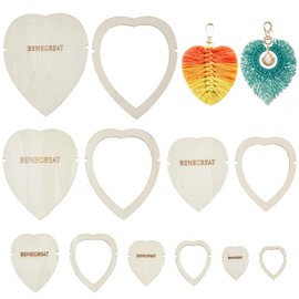BENECREAT 12 Pcs Wood Macrame Cutting Template, Heart and Feather Macrame Molds, Wall Hanging Cutting Tool for Making Feather Tassel, Craft DIY