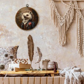 shiviody Vintage Whimsical Hedgehog Canvas Wall Art Decor, Rustic Moody Cottagecore Wild Animal Hedgehog Round Hanging Frame Prints Decorations for Home Bedroom Living Room 10"x10"