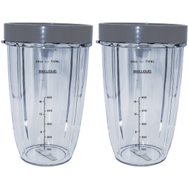 Blendin 24 Ounce Tall Cup Jar with Lip Rings, Compatible with Nutribullet 600W, 900W, NB-101B, NB-101S, NB-201, NBR-0601, NBR-1201, NB9-1301, 900 Pro Series Blenders, 2 Pack Replacement Parts