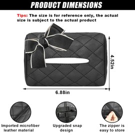 DUSCOKE Car Tissue Holder, Large Leather Tissue Box Cover with Elastic Band, Rectangular Auto Backseat Napkin Storage Case, Universal Vehicle Interior Napkin Organizer Accessory (Black)