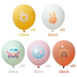 50Pcs Groovy Retro Hippie Balloons Girls Party Theme Smile Faces For Birthday Theme Party for Boy and Girl Retro different pattern Party Decor Carnival Decoration