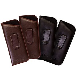 Calabria Slim Half Clip Soft Eyeglass Case 4 PACK-2 Black & 2 Brown Syn. Leather