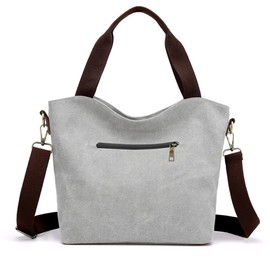 SILKAREA Women Tote Bags Top Handle Satchel Handbags Embroidered Canvas Large Tote Handbag with zipper Shoulder Purse (Light Grey)