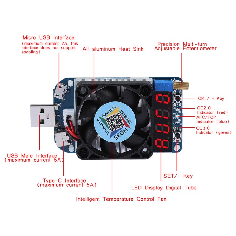 USB Electronic Load Resistor Voltage Flow Meter Discharge Battery Tester