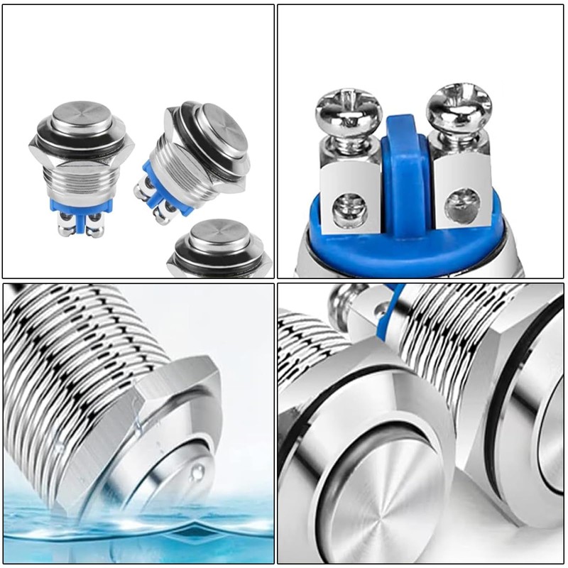 Push Button 16 mm Momentary Push Button Waterproof 12 V,