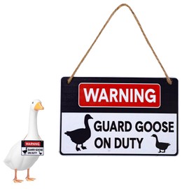Guard Goose On Duty Sign, 6x4 Inch Wooden Warning Porch Goose Outfits Sign Hanging Garden Decor for Yard Fences Lawns Classroom School Farmhouses Statue Accessories