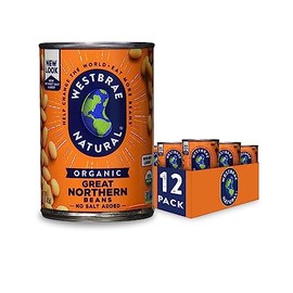 WESTBRAE 15 oz Organic Great Northern Beans, Source of Plant Based Protein and Fiber, Low Fat, Gluten Free (Pack of 12)