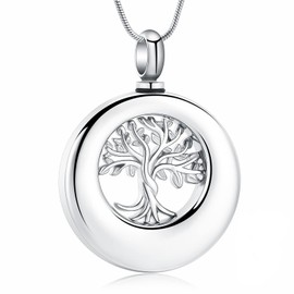 Circle of Life Urn Necklace for Ashes Stainless Steel Eternity Keepsake Memorial Cremation Jewellery for Ash Pendant Locket, Stainless Steel, No Gemstone
