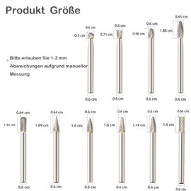 KEWAYO Carbide Burr Set, 10 Pieces Metal Milling Cutter Rotary Drill Bit with 6 mm Shank Carbide Burr Rotary Tool Accessories for Grinding, Carving, Metal Polishing, Engraving, Drilling