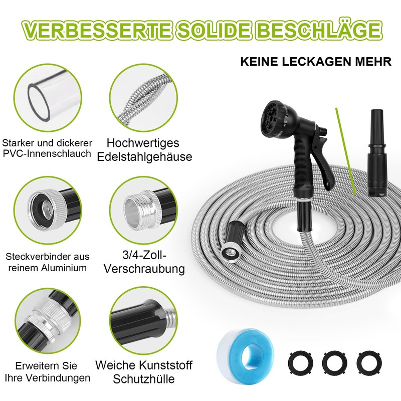 15 m Stainless Steel Hose - 3/4 Inch Connection with