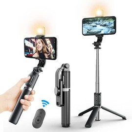 Jesir Trípode Bluetooth Selfie Stick con Luz De Relleno, Soporte De Trípode Ligero De Viaje Extensible para Selfie, Transmisión En Vivo, Videoconferencia, Compatible con Todos Los Teléfonos（Negro）