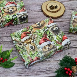 Vnaaem Woodland Animal Christmas Wrapping Paper for Boys Kids - Woodland Animal with Christmas Hat and Green Plants Design Gift Wrap for Christmas Birthday Holiday Party Baby Shower Winter Wedding,19.6 X27.9Inch(6 Sheets)