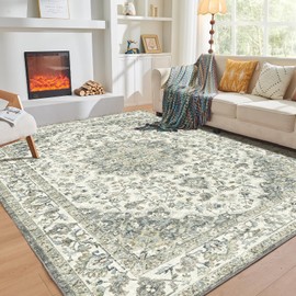 OPPODREAM Grey Area Rugs 5x7, Soft 5x7 Area Rug, Washable Rug 5 x 7 with Non Slip Backing, Gray Faux Cashmere Low-Pile 5 x 7 Distressed Carpet