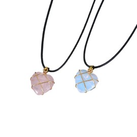 DATOA - Collar de corazón de piedra lunar Y2k, collar de corazón grueso, ópalo de cuarzo rosa, corazón de mejor amiga, collar de amistad para mujer, Zinc, Sin piedra preciosa