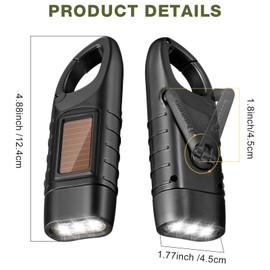 Mudder 4 Pack Hand Crank Solar Powered Flashlight Emergency Rechargeable Led Flashlight Survival Gear Self Powered Charging Torch for Hiking Backpack Camping Safety Emergency Pack (Green, Black)