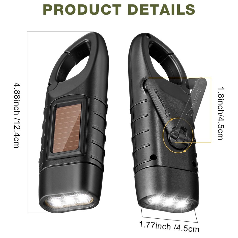 Mudder 4 Pack Hand Crank Solar Powered Flashlight Emergency Rechargeable