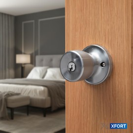 XFORT Tulip Entrance Knob Set Satin Chrome, Door Knob with Lock for Internal Wooden Doors