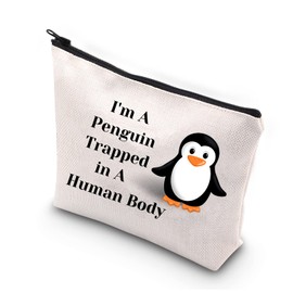 PLITI Penguin Makeup Bag Penguin Lover Makeup Organizer I'm a Penguin Trapped in a Human Body Penguin Cosmetic Bag(Penguin Trapped in Body U)