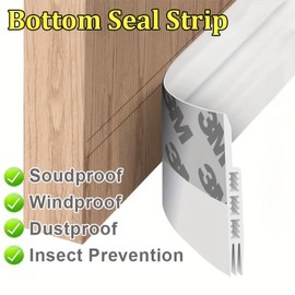 Door Bottom Seal Strip Adhesive Under Door Silicone Sweep Door Stopper Under Door Draft Stopper Rubber Strip Door Block Seal Noise Reduction Dustproof Weatherstrip (White)