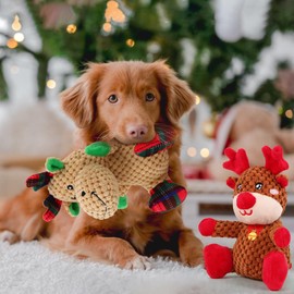 Chngeary 2 Pack Christmas Squeaky Plush Dog Toys for Small Medium Dogs, Durable and Indestructible Dog Toys,Stuffed Squeaky Toys for Dogs Puppy Toys Include Two Color Cute Elk
