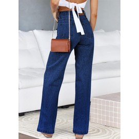 Sidefeel Women's Wide Leg Jeans High Waisted Straight Leg Stretchy Jeans Zimbaplatinum Trendy Loose Denim Pants Navy Blue Size 6