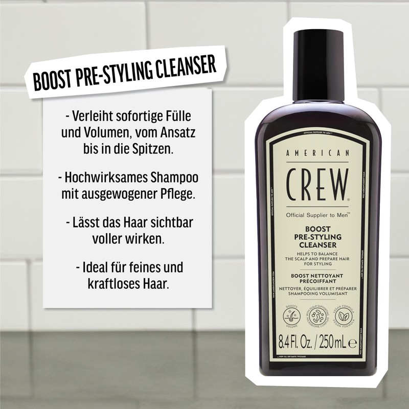 AMERICAN CREW – Boost Pre-Styling Shampoo, 250 ml, Volumenshampoo für